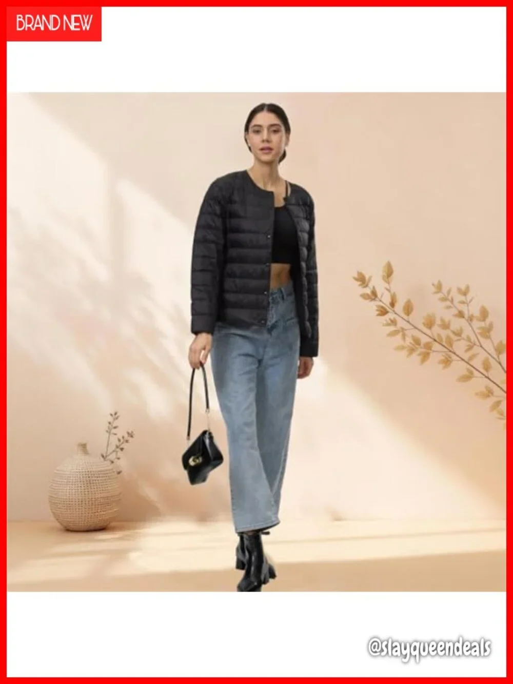 Women's Quilted Lightweight Puffer Jacket Collarless Down Coat with Pockets